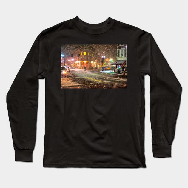 Harvard Square Snowfall Cambridge MA Long Sleeve T-Shirt by WayneOxfordPh